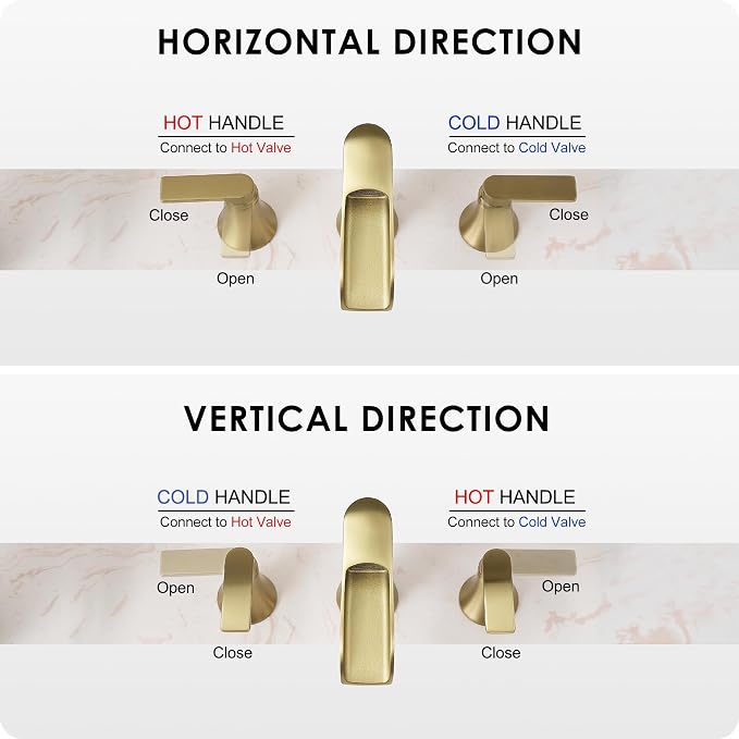Brushed Gold Bathroom Faucet 3 Hole, 4-8 Inch Brass Widespread Waterfall Bathroom Sink Faucets with Pop Up Drain and cUPC Supply Line, 2 Handles for Vanity, Lavatory, Restroom, Apartment, Modern
