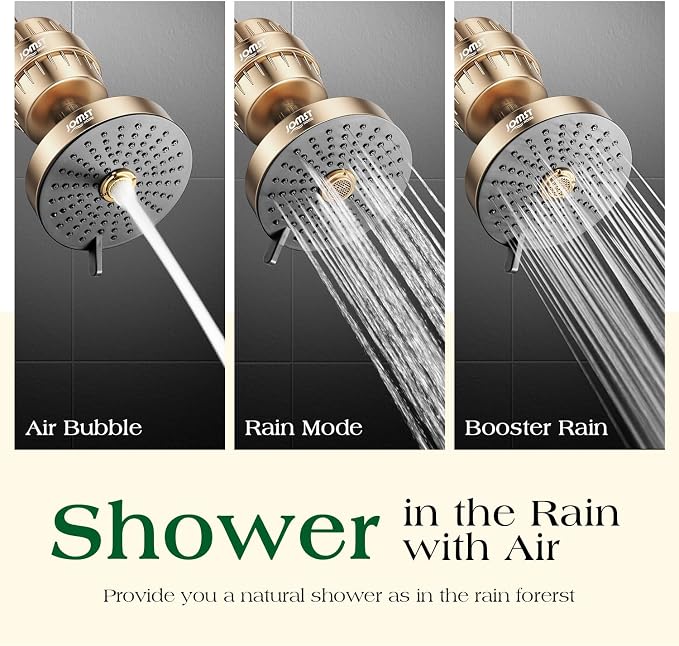 Filtered Shower Head COMBO – for Healthier Skin & Hair | 3 Mode High Pressure Shower Heads with 25-Stage Filtration | Removes 99.947% Chlorine & Heavy Metals | Shower Head with Filters - Golden