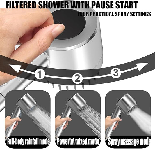 High Pressure Handheld Shower Head High Pressure Shower Heads- High Flow Even with Low Water Pressure - Hand Held Showerhead Set with 59″Replacement Hose/Bracket and Cotton Filters (Premium Chrome)