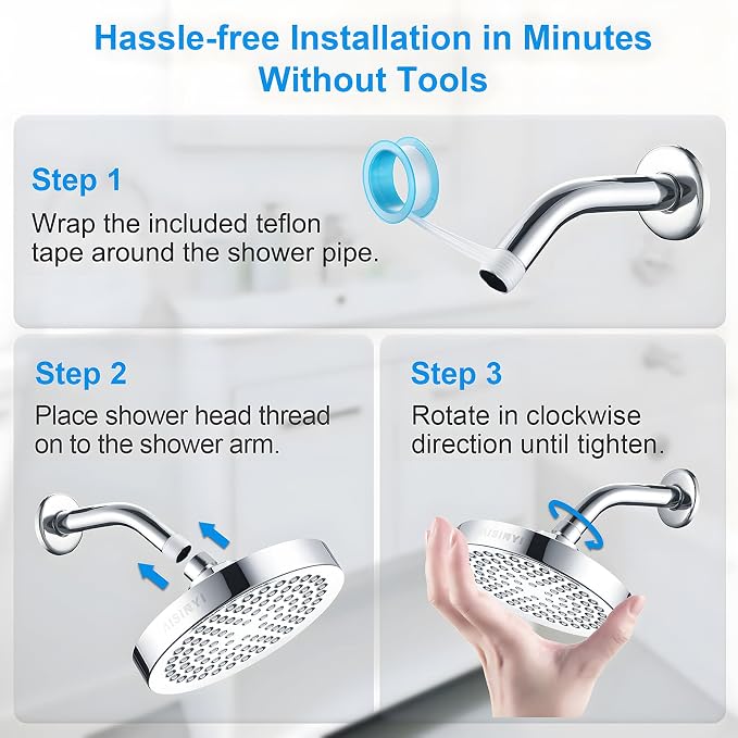 6" Rain Shower Head & 6" Shower Arm, Luxury Polished Chrome Finish | High Pressure 6 Inch Fixed Showerhead, Adjustable Replacement, 90 Nozzles, Removable Restrictor, Tool-Free Easy to Install