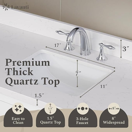 Lavanti Oakford 84 Inch Bathroom Vanity with Sink – Stylish White Vanity Bathroom with Storage Cabinet – Modern Bathroom Vanities with Double Vanity Sink & Quartz Countertop