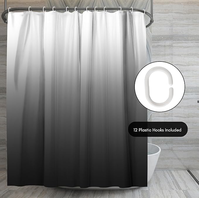 Americanflat 71x74 Grey Ombre Shower Curtain - Water-Resistant Long Shower Curtain with Durable Metal Grommets and 12 Hooks - 100% Polyester