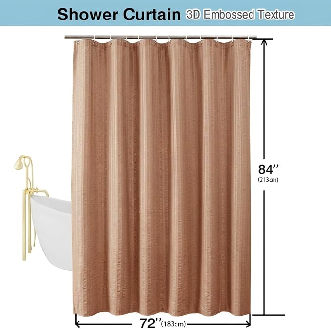 Aiyufeng Moga Coral Shower Curtain 84 Inches Long, 3D Embossed Textured Fabric Shower Curtain for Bathroom - Soft Cloth & Hotel Spa Luxury, Machine Washable, 72X84