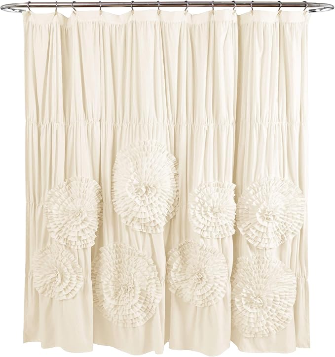 Lush Decor Serena Shower Curtain, 72" W x 72" L, Ivory - Ruffled Bathroom Curtain - Cream Fabric Shower Curtains - Coquette Decor