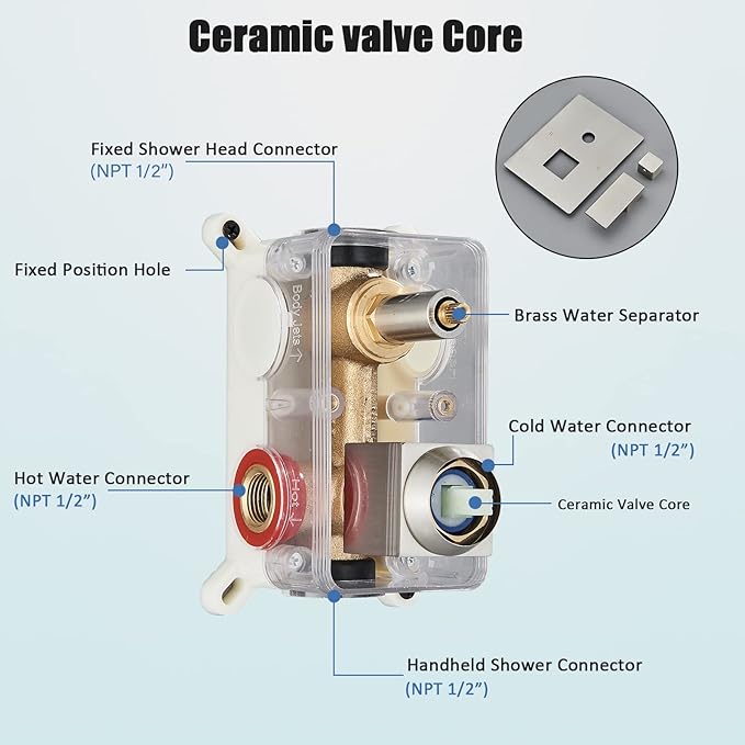 Shower System 12 Inch LED Square Showerhead Shower Faucet Set Shower Kit with Handheld Spray SUS304 Stainless Steel Shower Trim Kit Handheld shower with Rough-in Valve Brushed Nickle…