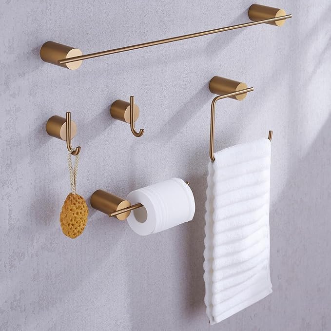 RARANDOM Champagne Bronze Bathroom Hardware Set 5 Pieces Include 24 inch Towel Bar Towel Ring Toilet Paper Holder Towel Hook for Bathroom,SUS304 Stainless Steel.RD96068S-5CB-2