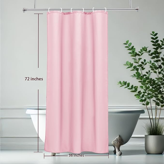 AooHome 36x72 inch Stall Shower Curtain Liner, Polyester Classic Solid Color Shower Curtain with Hooks, Weighted Hem, Waterproof, Pink