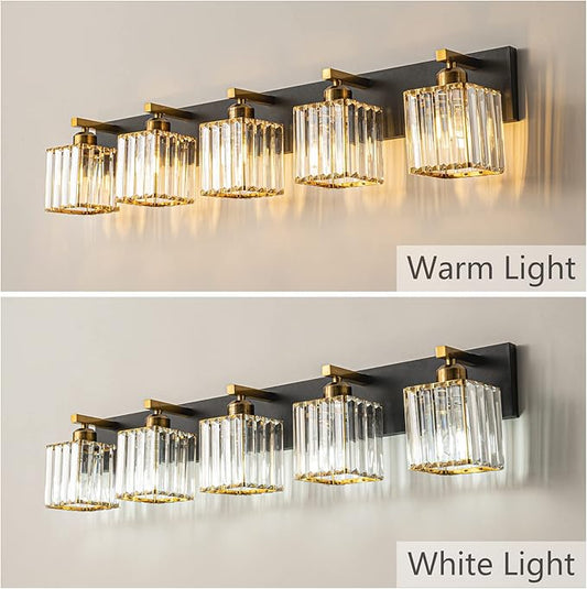 Modern Bathroom Vanity Light 5-Lights Black Gold Crystal Bathroom Wall Light Vanity Light FixturesοΌ36.22-inch Modern Minimalist Design