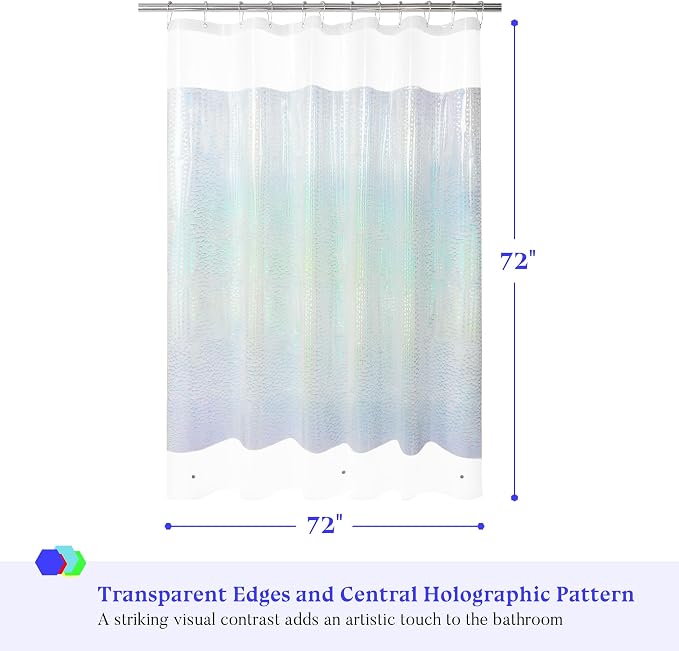 Mrs Awesome 72x72 Shower Curtain Liner Holographic | 3 Bottom Magnets,12 Rustproof Grommets,Glitter Water Proof Lightweight PEVA,72W x 72H for Bathroom
