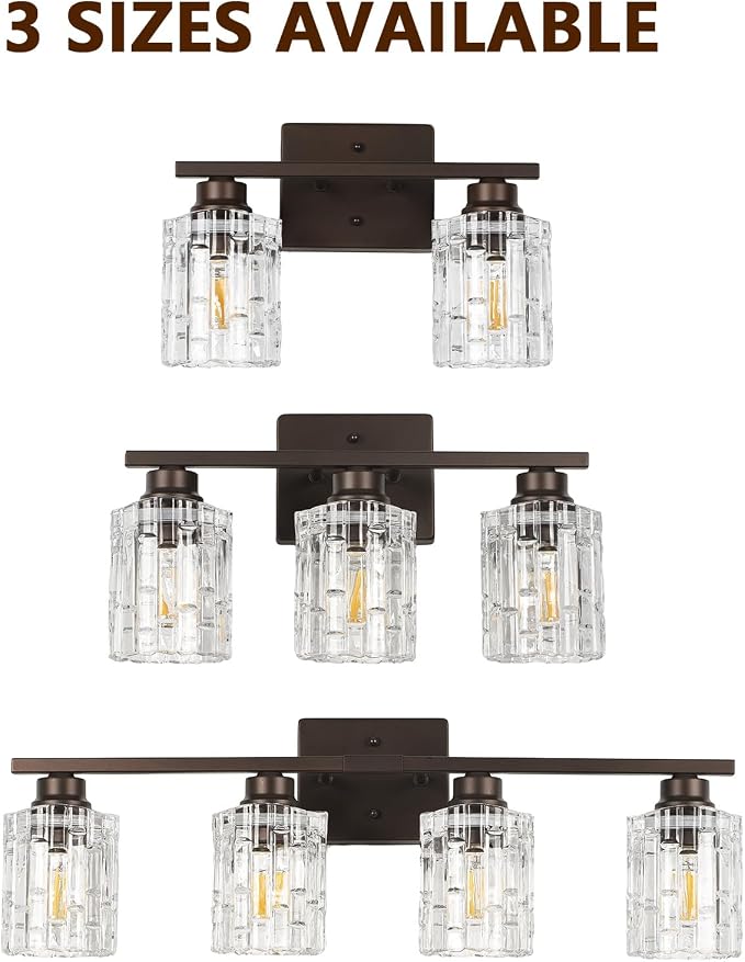 Refice 4-Light Bathroom Vanity Lights Crystal Glass, Oil Rubbed Bronze | Bathroom Light Fixtures Vanity Lighting Over Mirror for Living Room Farmhouse, Hallway
