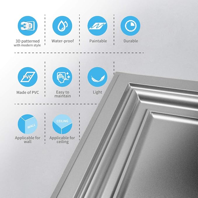Art3d PVC Ceiling Tiles, 2'x2' Plastic Sheet in White (12-Pack) | Lightweight, Waterproof, No Sag and Breakage, Compatible with Grid System, Perfect for Basement, Kitchen
