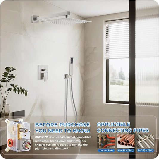 Shower Faucet Set, 10 Inch Rain Shower with Handheld Brushed Nickel | Pressure Balance Valve, 2-Function Shower System, Wall Mounted, 10-Inch Rain Head, Handheld Spray, Anti-Scald Design