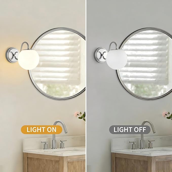 Vintage Brushed Nickel Bathroom Wall Sconces, Include G9 bull, 2-Pack | Vanity Lights For Bathroom With Milk Glass Shade,Medieval Court Style Wall lights For Bedroom,DressingTable,Hallway