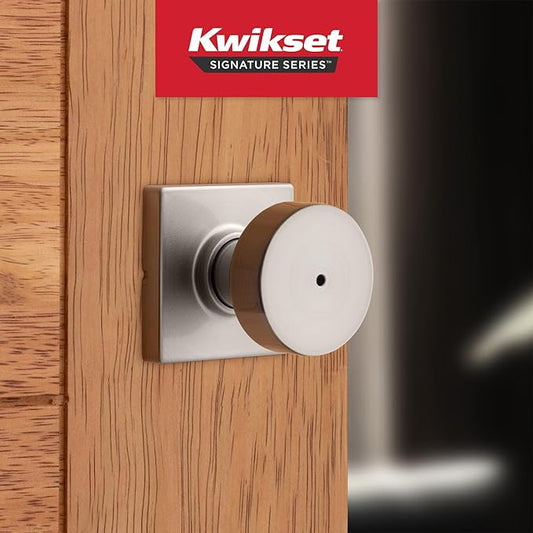 Kwikset Pismo Interior Privacy Door Knob with Lock,Door Handle for Bathroom and Bedroom,Satin Nickel Keyless Turn Lock Doorknob,with Microban Protection,(Pack of 10)