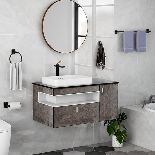 KLJKPA 8-Piece Black Bathroom Hardware Set, 24 inch Towel Bar | Towel Racks for Bathroom Accessories Set, Robe Towel Hooks, Toilet Paper Holder Wall Mounted