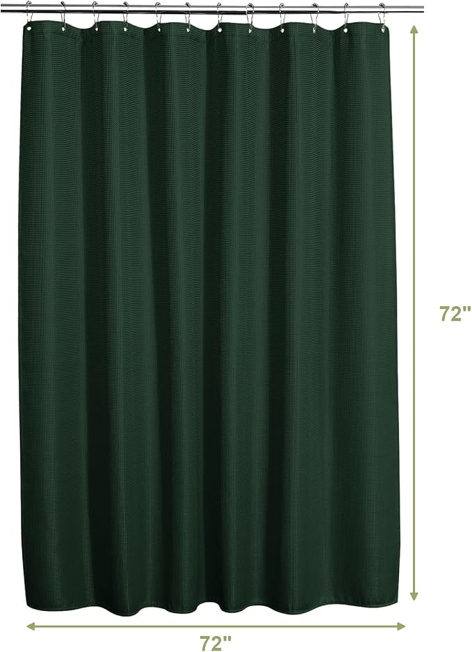 AmazerBath Dark Green Shower Curtain Waffle Textured, Deep Green Shower Curtain Fabric Thick Heavy Duty 240GSM, Hotel Quality Bathroom Shower Curtains, Premium Polyester, 72 x 72 Inches