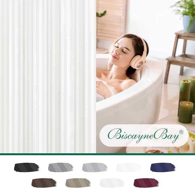 Fabric Shower Curtain Liner 72x72 Inch-Standard Size Cloth Shower Liners | Striped Ivory Hotel Quality Water Resistant Shower Liners for Bathroom-Machine Washable Polyester Bath Curtain Apartment Home