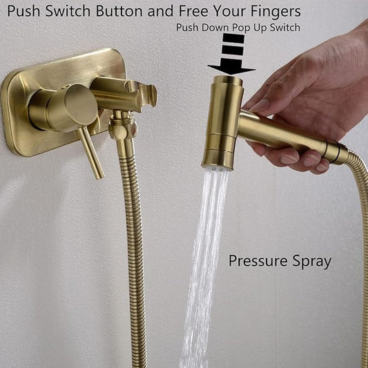 TRUSTMI Bathroom Concealed Hot and Cold Bidet Spray Set Hand Held Sprayer Shattaf Warm Water Toilet Attachment, Brushed Gold