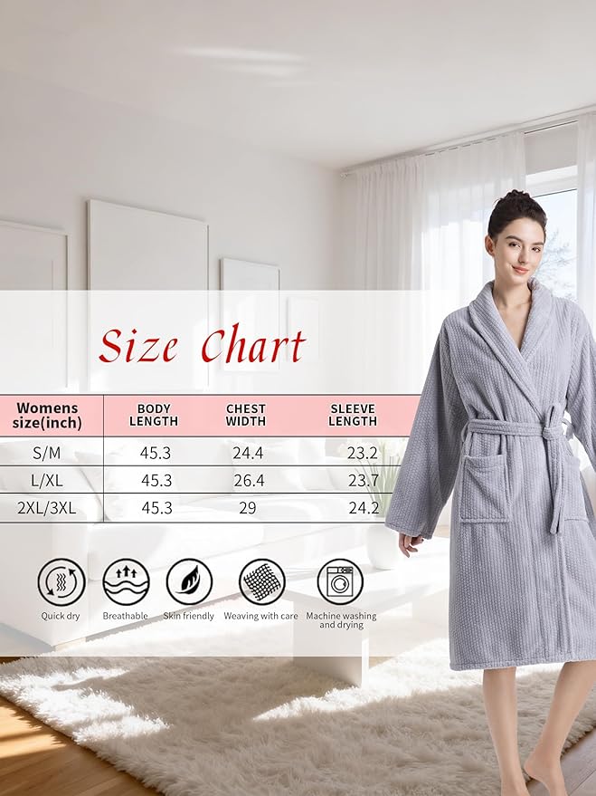 Plush Bath Robes For Women After Shower,Soft Long Towel Robe,Quick Dry&Warm Womens Bathrobe