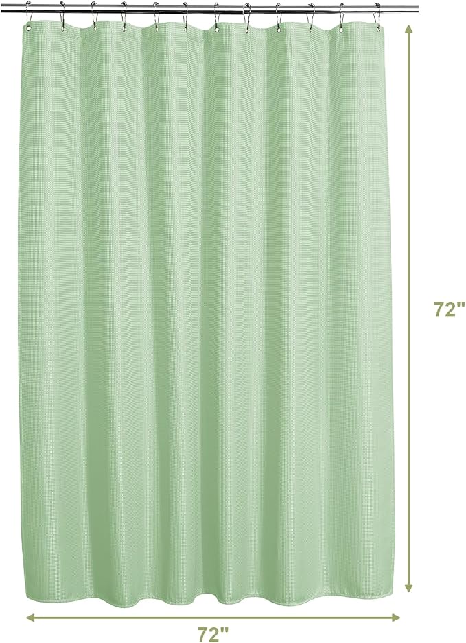 AmazerBath Mint Green Shower Curtain Waffle Textured, Light Green Shower Curtain Fabric Thick Heavy Duty 240GSM, Hotel Quality Bathroom Shower Curtains, Premium Polyester, 72 x 72 Inches