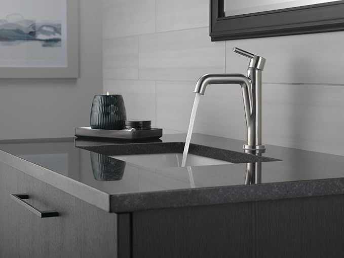 Delta Nicoli Brushed Nickel Bathroom Faucet 1 Hole, Single Hole Bathroom Sink Faucet for Vanity, Push-Pop Drain Assembly, Stainless 15849LF-SS