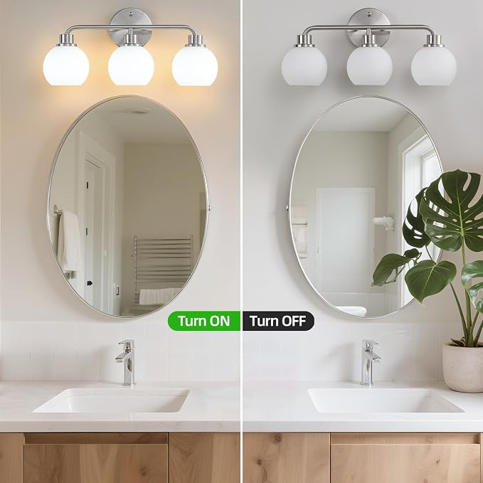 Bathroom Light Fixtures Brushed Nickel Vanity Light 3 Light Silver | Wall Sconces Lighting with Milk Globe Glass Shades Bath Wall Lamp for Mirror Kitchen Living Room Bedroom Hallway