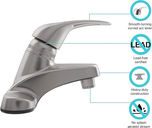 Dura Faucet DF-PL100-SN RV Single Lever Bathroom Sink Faucet (Satin Nickel) | One smooth motion adjusts temperature and flow; corrosion-resistant build. Plated ABS plastic (not metal).