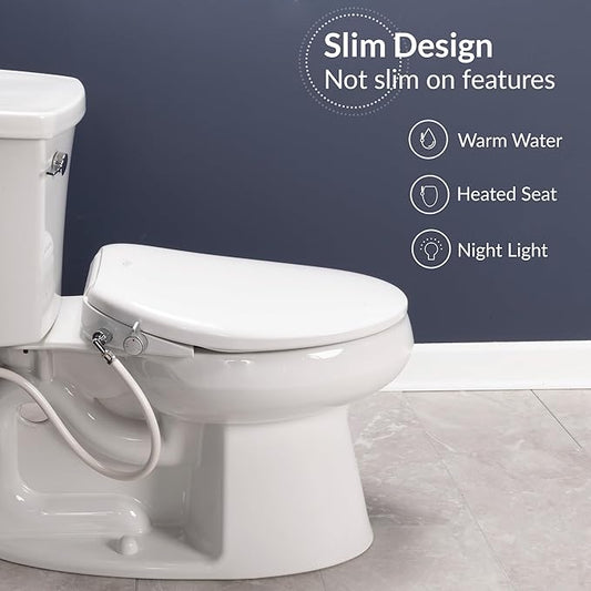 Bio Bidet BB500 Heated Electric Bidet Seat with Warm Water Wash, Night Light, Low Profile Design, Elongated