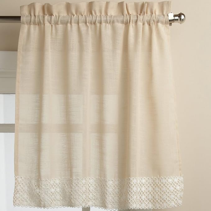 Sweet Home Collection Kitchen Curtains for Windows 40+ Styles & Colors Swag, Valance, Tier Sets & Panels Cafe Curtains for Farmhouse, Rustic, Modern Décor, Salem French Vanilla, 36" Tier