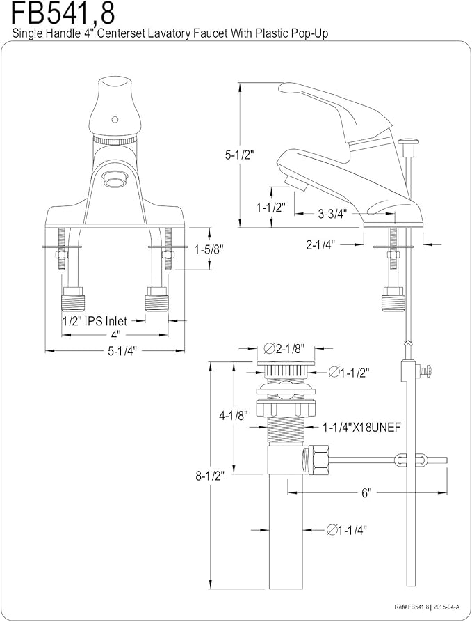 Kingston Brass FB541 4 in. Centerset Bathroom Faucet, Polished Chrome