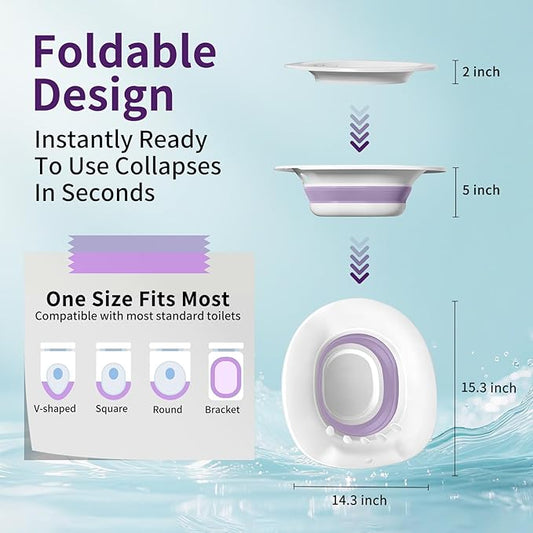 RUGUO Sitz Bath for Toilet Seat - Yoni Steam Seat - Sitz Bath for Hemorrhoids and Postpartum Care - Portable Bidet BPA Free - Foldable Basin for Epsom Salt Soak - Purple