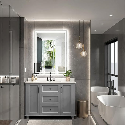 24x32 Inch LED Bathroom Mirror with Frontlit & BacklitοΌIndependent ControlοΌ, Lighted Mirror for Bathroom Wall with 3-Color Dimmable & Anti-Fog, Vanity Mirror with Lights