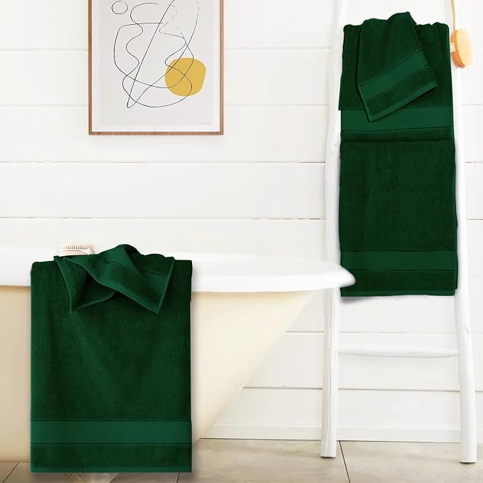 COZYART Bath Towel Set 6 PCS Formal Green Luxury 100% Turkish Cotton 650GSM | Soft Absorbent Quick Dry, OEKO‑Tex 100 Cert. Zero Twist Ring Spun Cotton, Plush, Breathable Hotel Quality Bathroom Towels