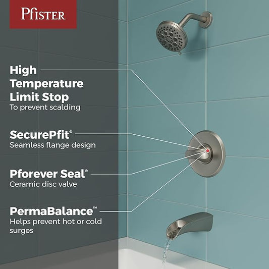 Pfister 8P8-WS2-JDSGS Jaida 1-Handle Tub & Shower Faucet with Adjustable Spray Width In Spot Defense Brushed Nickel