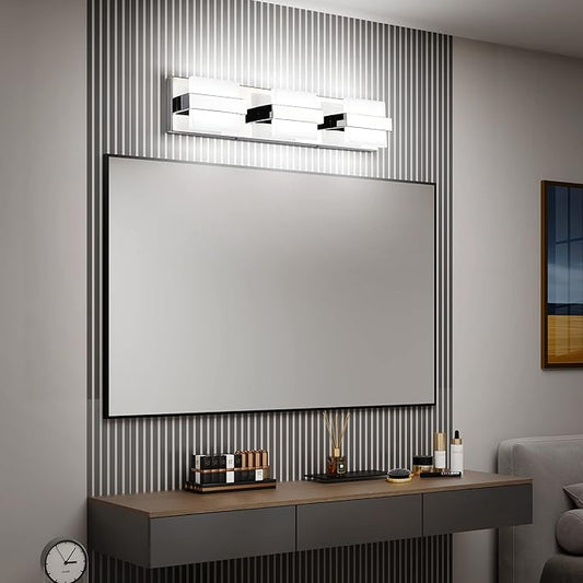 SOLFART 3 Lights Chrome Bathroom Vanity Light Modern LED Bathroom Light Fixtures Over Mirror Vaniy Light 20 inch White Light Dimmable