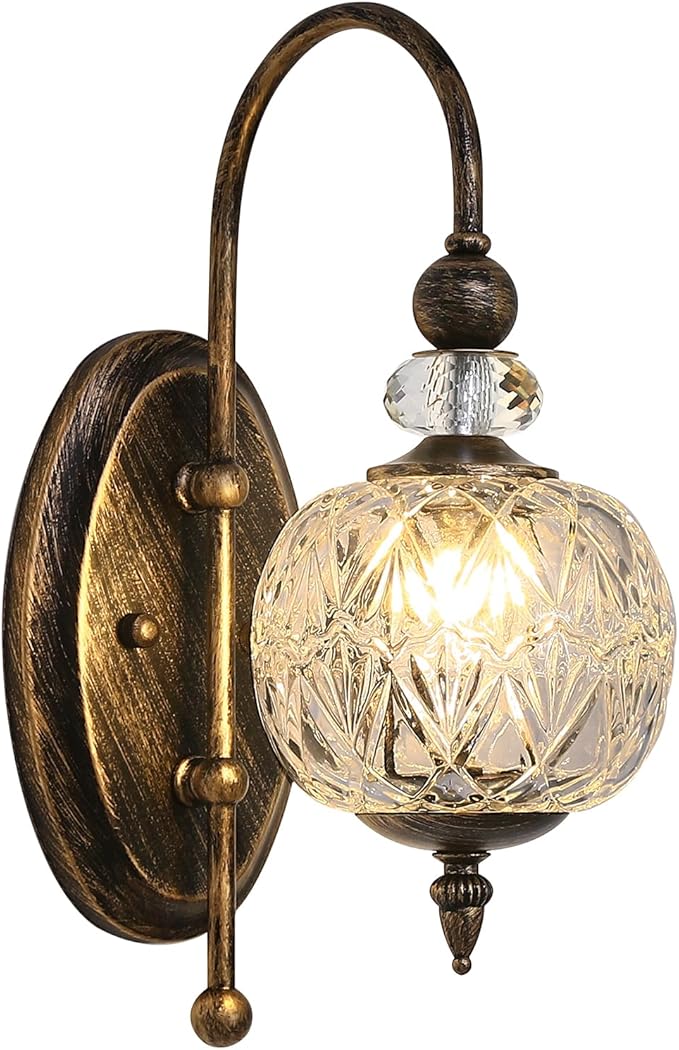 Vintage Bronze Wall Sconce with Glass Globe Shade Mid Century G9 Bulb Wall Light Indoor Wall Lamp for Bathroom Farmhouse Bedroom Living Room Hallway