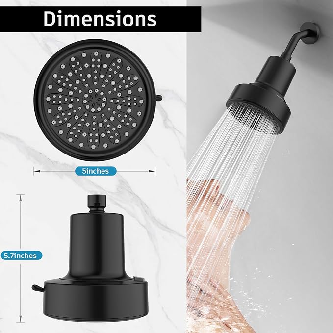 FEELSO Filtered Shower Head, High Pressure Shower Head with Filters | One-Click Filter Change Design, 6 Spray Rain Showerhead for hard water, Remove Chlorine, Improves Skin & Hair