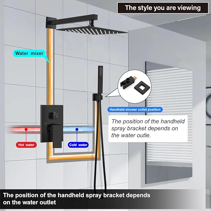 Midanya Shower Faucet Set with Handheld Sprayer,12 Inch,Matte Black | Rough-in Shower Valve and Trim Kit Included,Square Rain Head,Wall Mount Shower System,All Metal,Bathroom