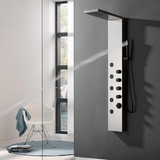Shower Panel Tower System with Rainfall Shower Head | 5 Body Jets and Handheld Shower Head Modern Massage Shower System Brushed Nickel by Homevacious