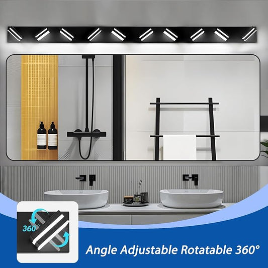 IZORRO LED Modern Bathroom Lights Fixtures(10-Light,Dimmable),Matte Black Acrylic Wall Lighting,Vanity Lights for Bathroom Over Mirror - 6000k 46In (No Assembly Required)