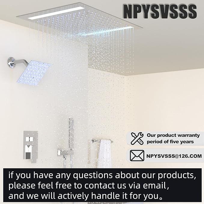 Rain Shower Head System with 14x20 Inch Ceiling Mount LED Head & 6 Inch Wall Head and Handheld Shower 3 Way Pressure Balance Valve Kit,Polished Chrome