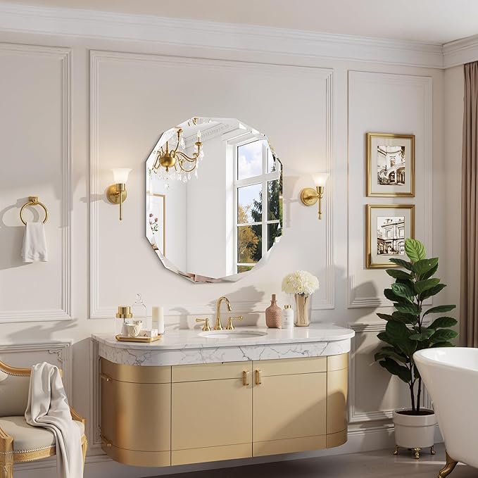 GLASHOM Frameless Bathroom Mirror, 30x36 inch Vanity Mirror Beveled Edge Wall Mounted, Modern Frameless Mirror for Bathroom, Living Room, Entryway Mirror Horizontal or Vertical