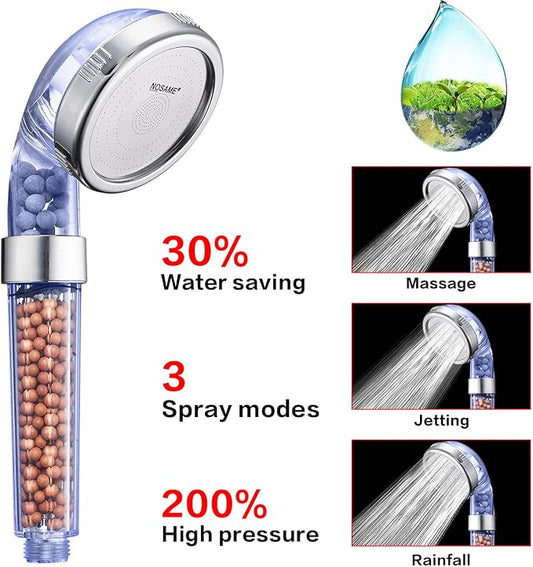 NOSAME Shower Head, Filter Filtration High Pressure Water Saving 3 Mode Function Spray Handheld Showerheads for Dry Skin & Hair | Handheld Showerheads, Filter Filtration High Pressure Water Saving 3 Mode Function Spray Shower Head for Dry Skin & Hair