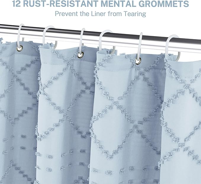 Siiluminisoy Fog Blue Boho Shower Curtain, 72 x 72 Tufted Chevron Textured Striped Modern Farmhouse Minimalist Cloth Shower Curtain for Bathroom