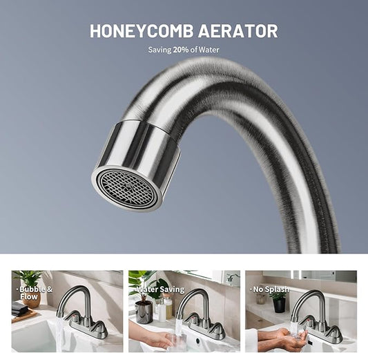Bathroom Sink Faucet for 3 Hole, 4 Inch Stainless Steel Faucet for Bathroom, Bathroom Faucets with Deck Plate & Pop-Up Pop-Up Drain Assembly 2-Handle Faucet for Bathroom Sink Vanity RV Restroom