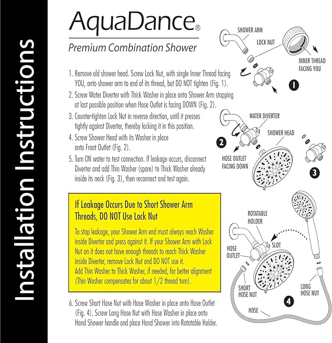 AquaDance 7" Premium High Pressure 3-way Rain & Handheld Shower Head Combo | Enjoy Dual 6-Setting Luxury Shower Heads Separately or Together for the Best of Both Worlds! Stainless Steel Hose - Nickel