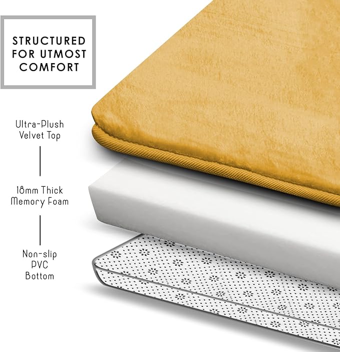 Clara Clark Bathroom Rugs, Velvet Memory Foam Bath Mat, Non-Slip, Machine Washable Bath Rugs - Dries Quickly, Ultra Soft Plush Bath Mats for Bathroom, 20 x 32, Camel Gold