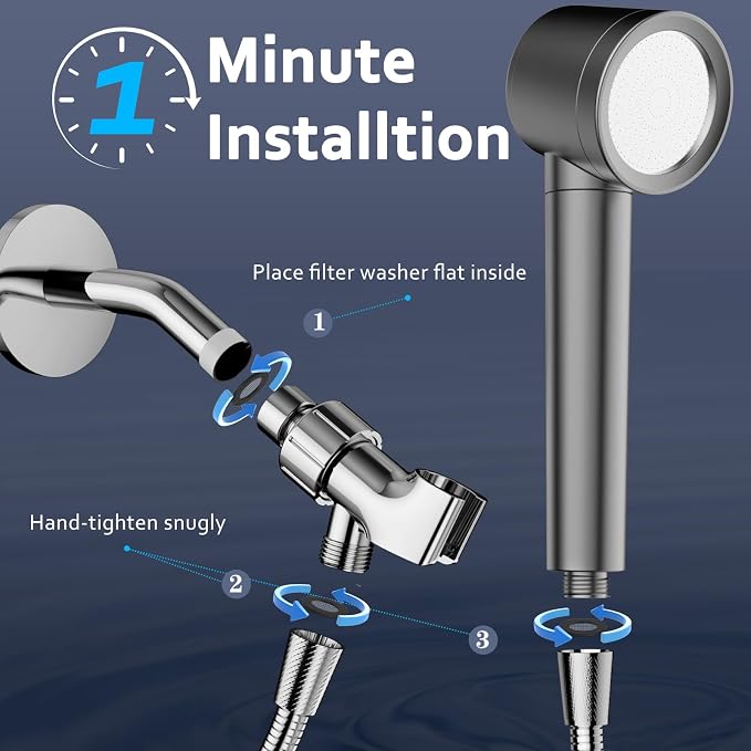 Filtered Shower Head with Handheld, High Pressure Water Flow and Multiple Spray Modes Shower Head with Filter, Power Wash for Hard Water, Showerhead with ON/OFF Switch for Pets Bath (Stone Gray) | 3 Spray,Silicone Massage Brush,Detachable Showerhead,Re...