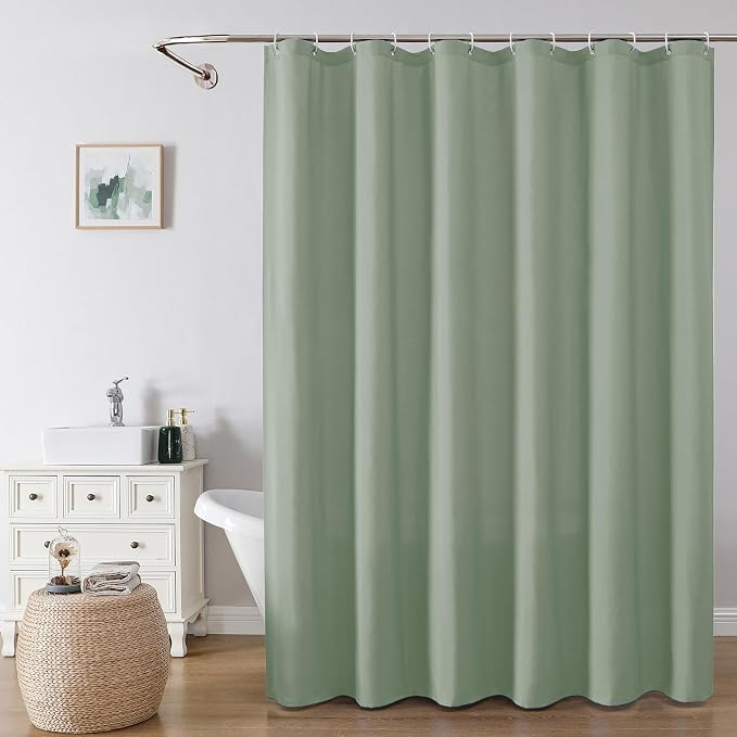 Zora Sage Green Shower Curtain for Bathroom, Fabric Shower Curtain Bath Decoration - Soft Cloth Hotel Spa Quality, Water Repellent, Modern Shower Curtain Set with 12 Hooks, Grommets Top, 72Wx72L