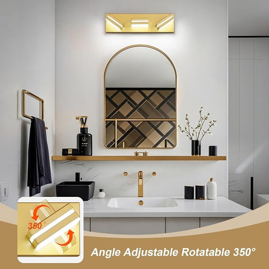 Modern LED Small Gold Acrylic Bathroom Lights Fixtures 3-Light | Wall Lighting,Vanity Lights for Bathroom Over Mirror 6000K 350°Rotate(No Assembly Required)